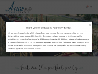 anarpartyrentals.com screenshot