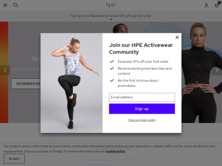 hpeactivewear.com screenshot