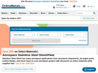 onlinemetals.com screenshot