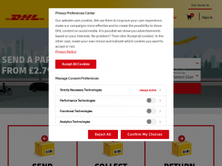 send.dhlparcel.co.uk screenshot